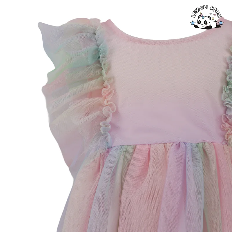LEZONKIDS - OEM Customizable Kids Princess Short Sleeves Breathable Flower Birthday Ball Gown Tulle Dress for 2-14T Kids